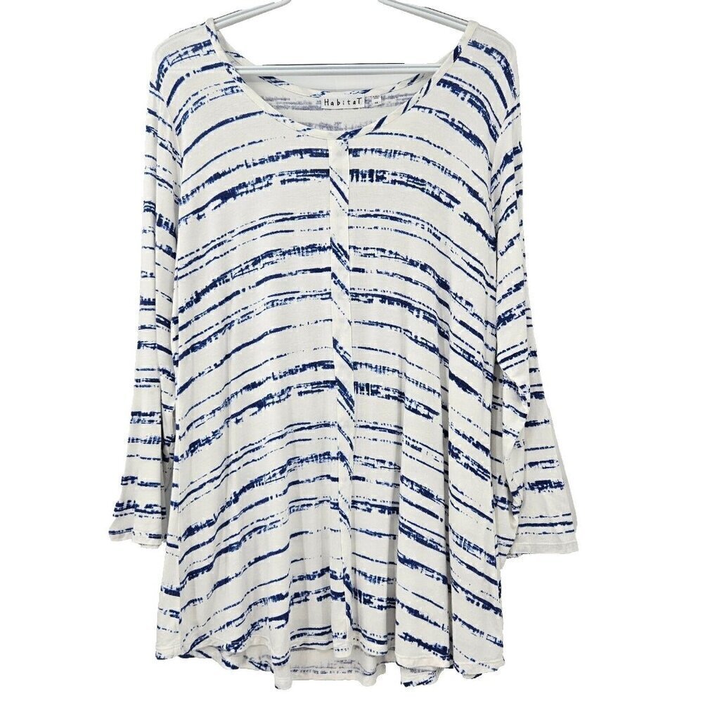 # Habitat White & Blue Striped Flowy Stretch Top